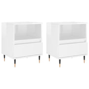 Set di 2 Comodini | Armadio da Notte | Mobiletto da notte Bianco Lucido 40x35x50 cm in Legno Multistrato