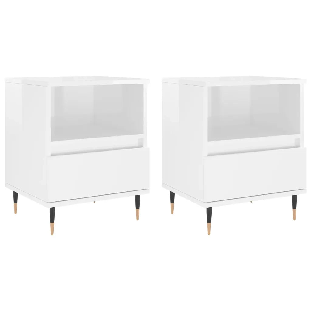 Set di 2 Comodini | Armadio da Notte | Mobiletto da notte Bianco Lucido 40x35x50 cm in Legno Multistrato