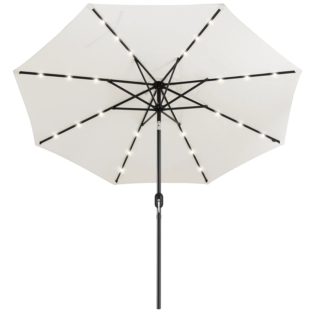 Ombrellone da Giardino Ø270 8 Stecche cm con Luci LED Parasole in Poliestere Antivento Beige