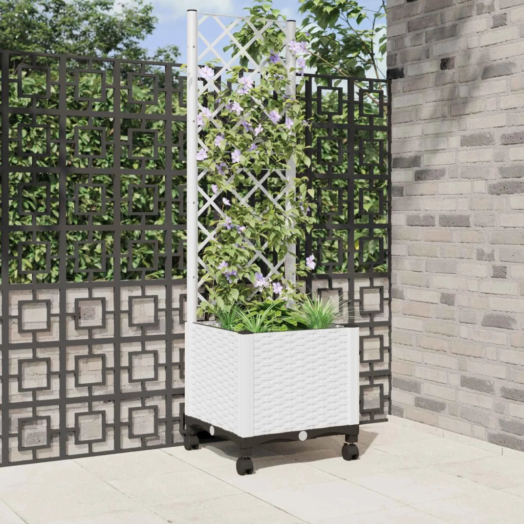 Vaso da giardino con grigliato e ruote Bianco 40 x 40 x 146 cm 3422923
