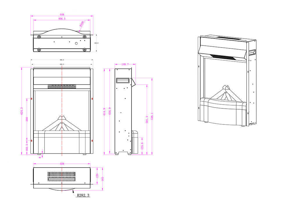 Camino Elettrico da Incasso 62,4x44,8x16,5 cm Effetto Fiamma 1600W Corsica Nero