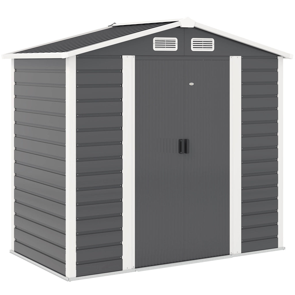 Casetta Box da Giardino Porta Attrezzi 213x120x166-194 cm con Porte Scorrevoli e Lucchetto con Chiavi in Metallo Grigio