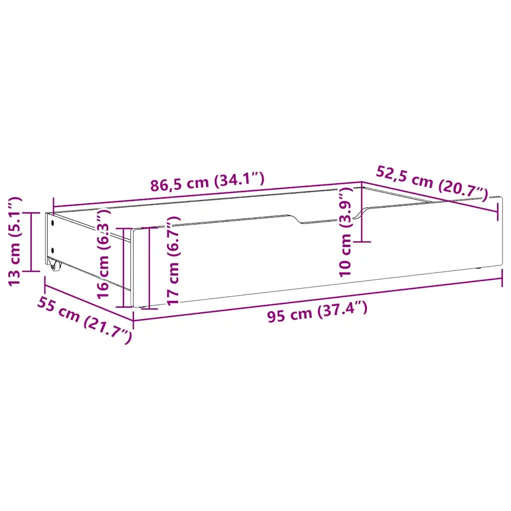 Cassettoni per Letto 2pz Marrone Cera 95x55x17 cm Legno di Pino