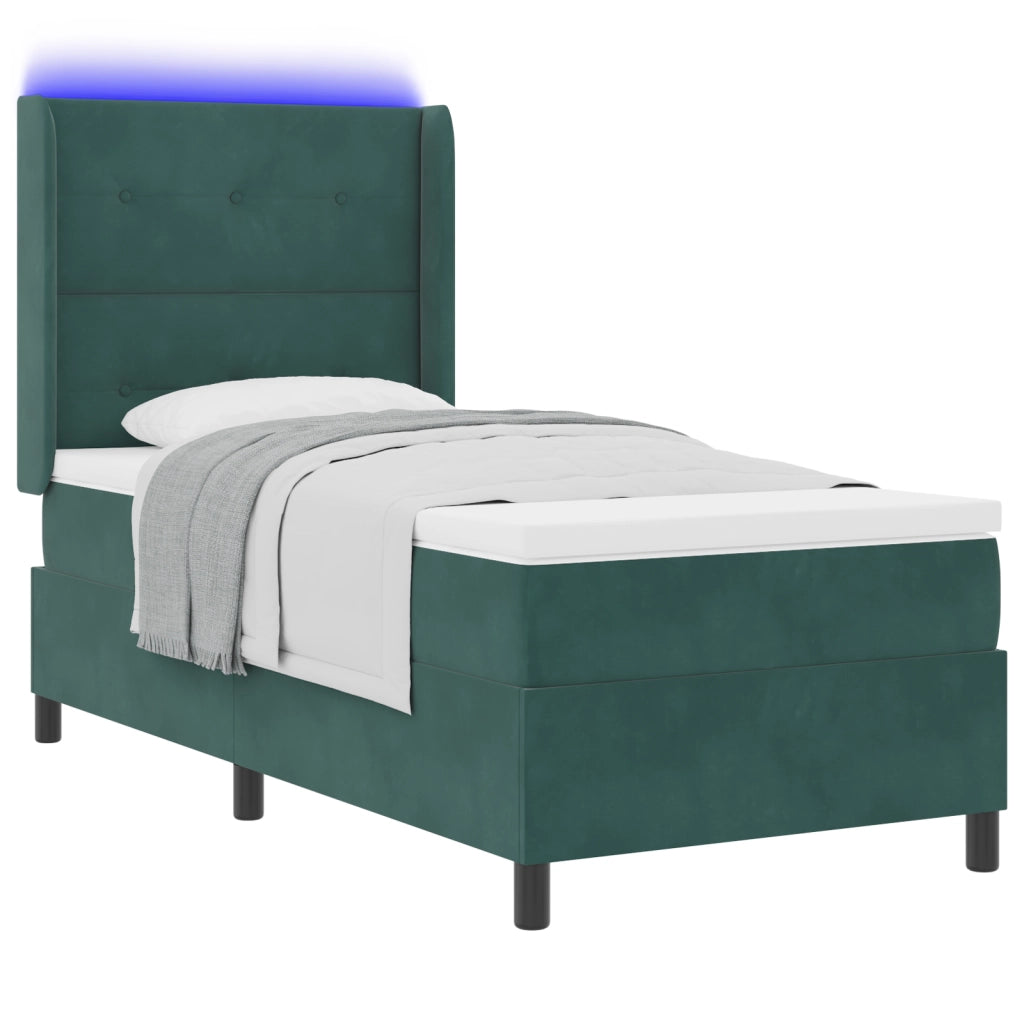 Letto con Reticolo e Materasso & LED Verde Scuro 90x200 cm Velluto
