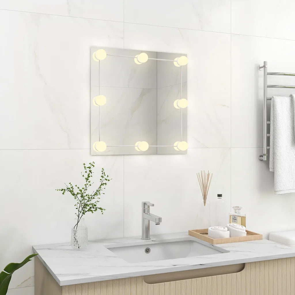 Specchio da Parete Quadrato con Luci LED-Specchio a Muro-Specchio Decorativo in Vetro 389039