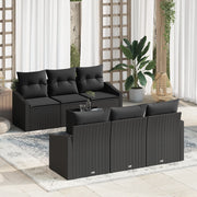 Set Divano da Giardino da 7 Pezzi con Cuscini Nero Polyrattan