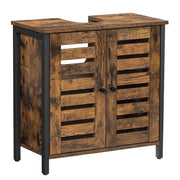 Mobiletto/armadietto portaoggetti per il bagno 60 x 30 x 60 cm con struttura in acciaio ante a persiana ripiano regolabile stile industriale marrone rustico e nero 12_0006529
