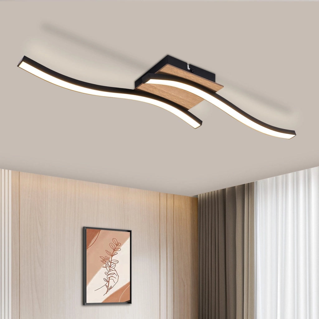 ZMH Lampada da soffitto plafoniera LED legno nero ondulato moderna bianco caldo per soggiorno