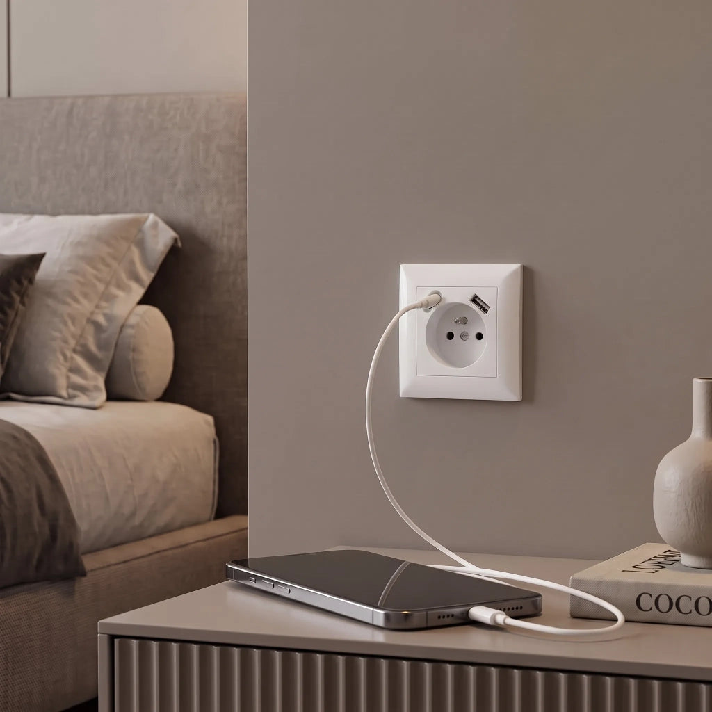 Presa Singola Con Messa A Terra + Usb-a Usb-c Oste Jnh004-g White