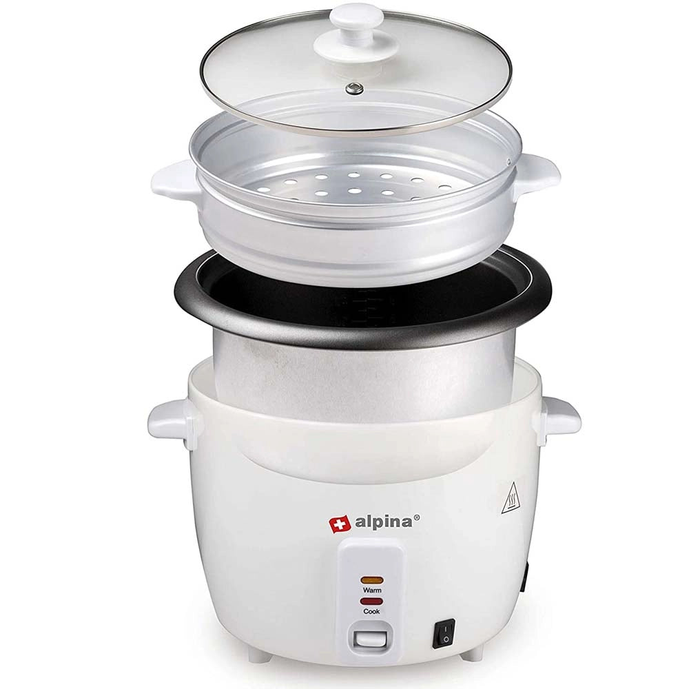 Cuociriso Elettrico 700W Risottiera con Vassoio Cottura Vapore Alpina 1,8 Lt