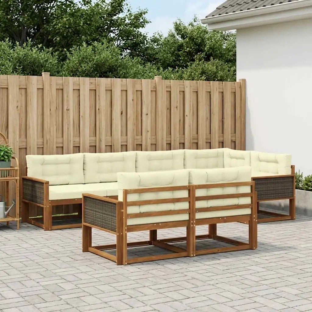 Set di divani da esterno con cuscino 7 pcs Naturale e Crema 3382638