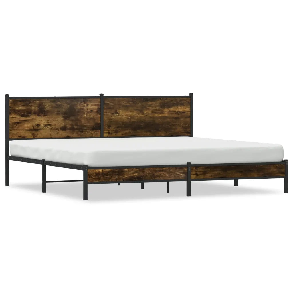 vidaXL Giroletto senza Materaso in Metallo Rovere Fumo 193x203 cm