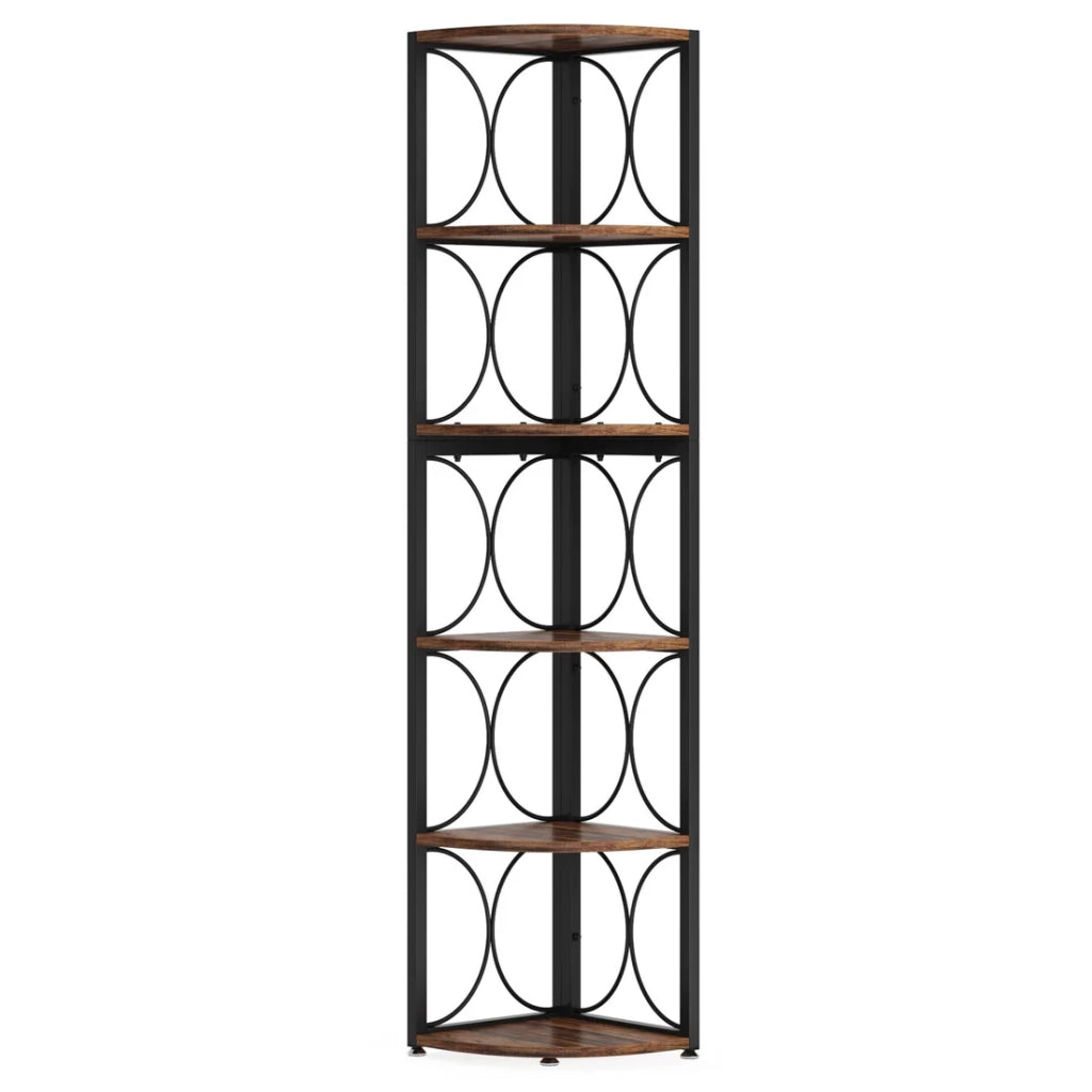 Scaffale angolare a 6 ripiani in metallo e legno, salvaspazio per bagno e balcone