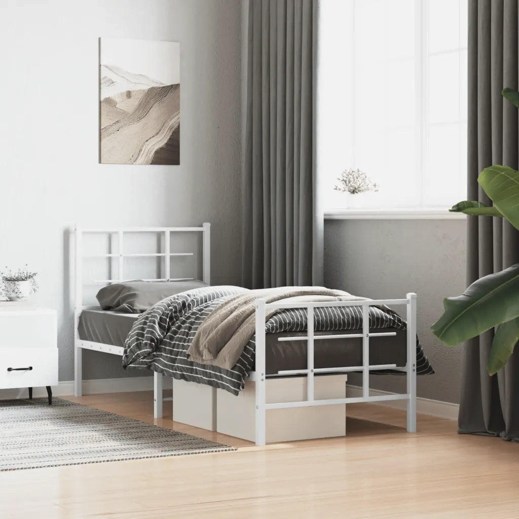 Letto singolo | Letto per adulti | Giroletto con Testiera e Pediera Metallo Bianco 75x190 cm