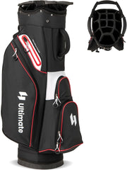 Borsa da Golf per Carrello con 14 Scomparti, Organizzatore Portatile per Mazze da Golf con Tasca Frigo, Tracolla Regolabile, Cappuccio Antipioggia e Porta Ombrello per Uomo e Donna