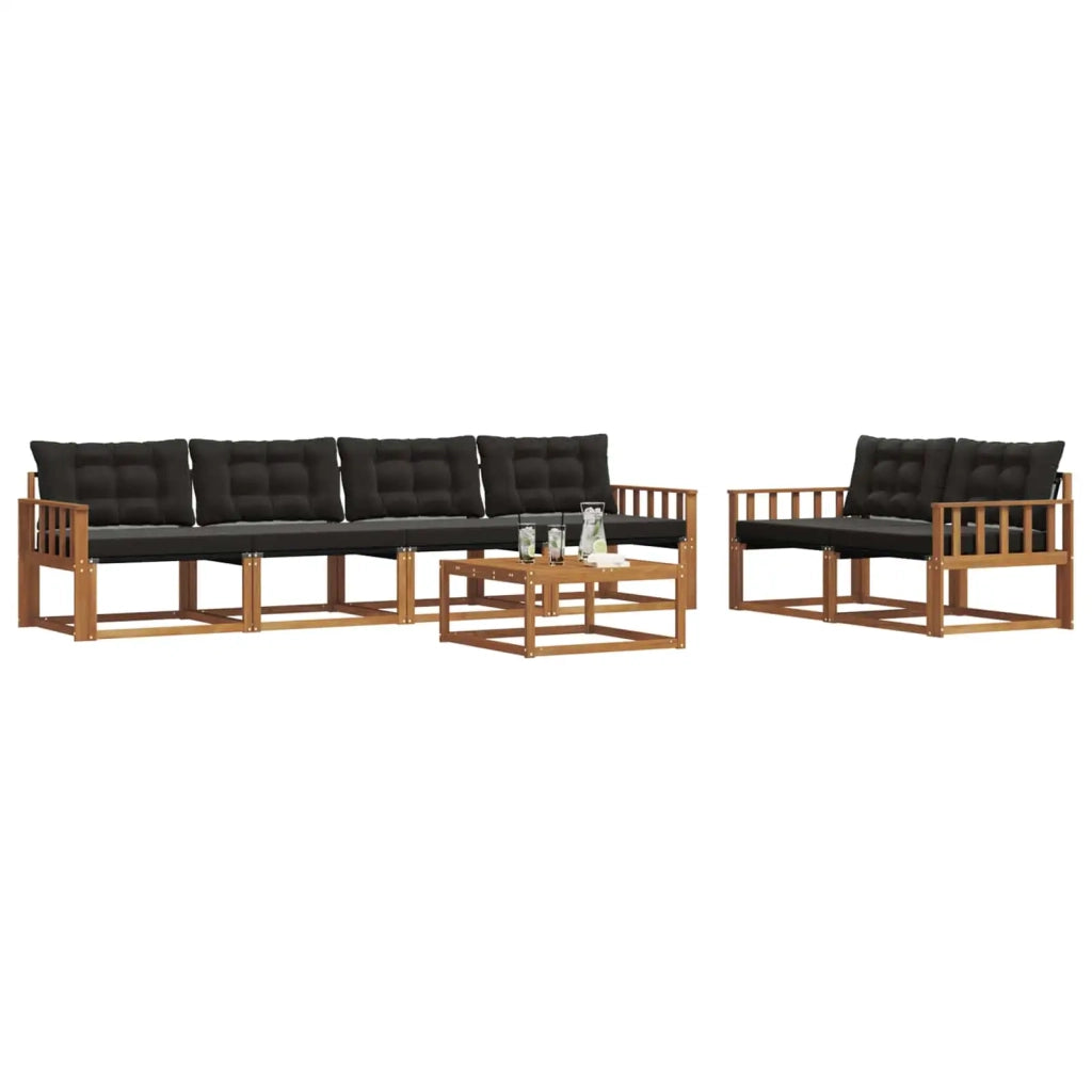 Set di divani da esterno con cuscino 7 pcs Naturale e Nero