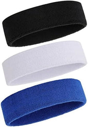 Bande per la sudorazione per uomini e donne, 3 pezzi, bande per la testa da sport in cotone, tessuto assorbente per la sudorazione - Nero