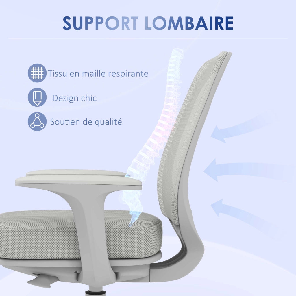 Sedia da ufficio con schienale in mesh, seduta regolabile, braccioli e rotelle ¨C Zephmum ¨C Grigio