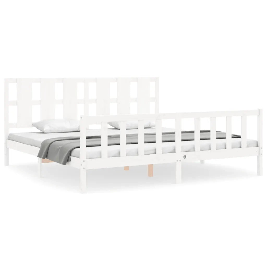 Giroletto con Testiera-Struttura Letto con testiera Bianco 180x200 cm in Legno Massello