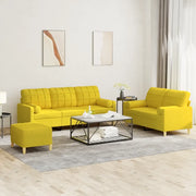 Set di Divani 3 pz con Cuscini Giallo Chiaro in Tessuto