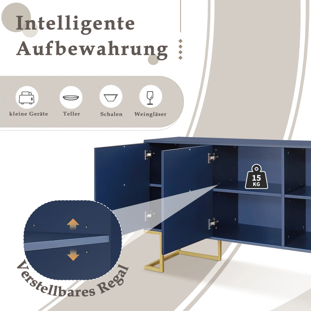 Credenza con 3 ante e ripiani regolabili; per soggiorno e cucina; in MDF; navy