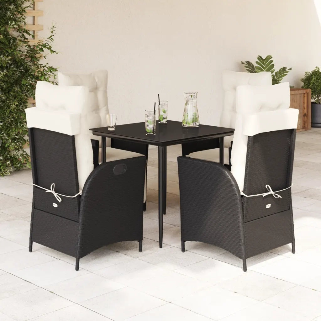 Set da Pranzo da Giardino 5 pz Nero con Cuscini in Polyrattan 3213156