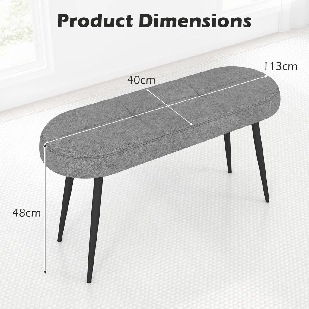 Panchina Ingresso, Panca Imbottita con Cuscino Spesso, Panca Letto con Gambe in Metallo, Portata 300 kg, con Design Trapuntato per Camera da Letto, Soggiorno, Nero/Grigio (Grigio)