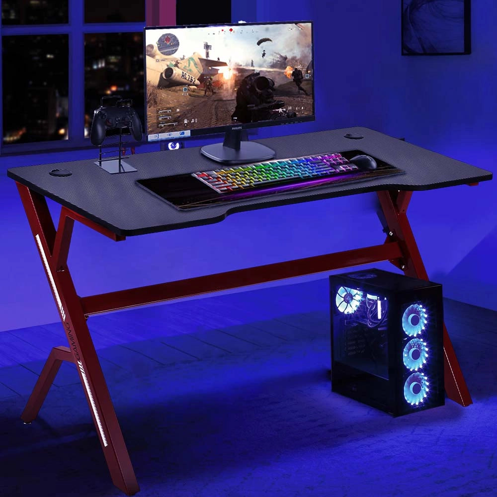 Scrivania Gaming Porta Pc Computer in Metallo e Legno MDF Tappetino Mouse Pad