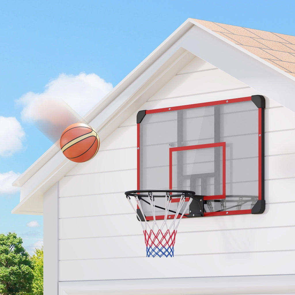 Canestro da Basket da Parete ¨C Xylo ¨C Tabellone PC, Rete Nylon, Anello Acciaio, 113x61x73 cm