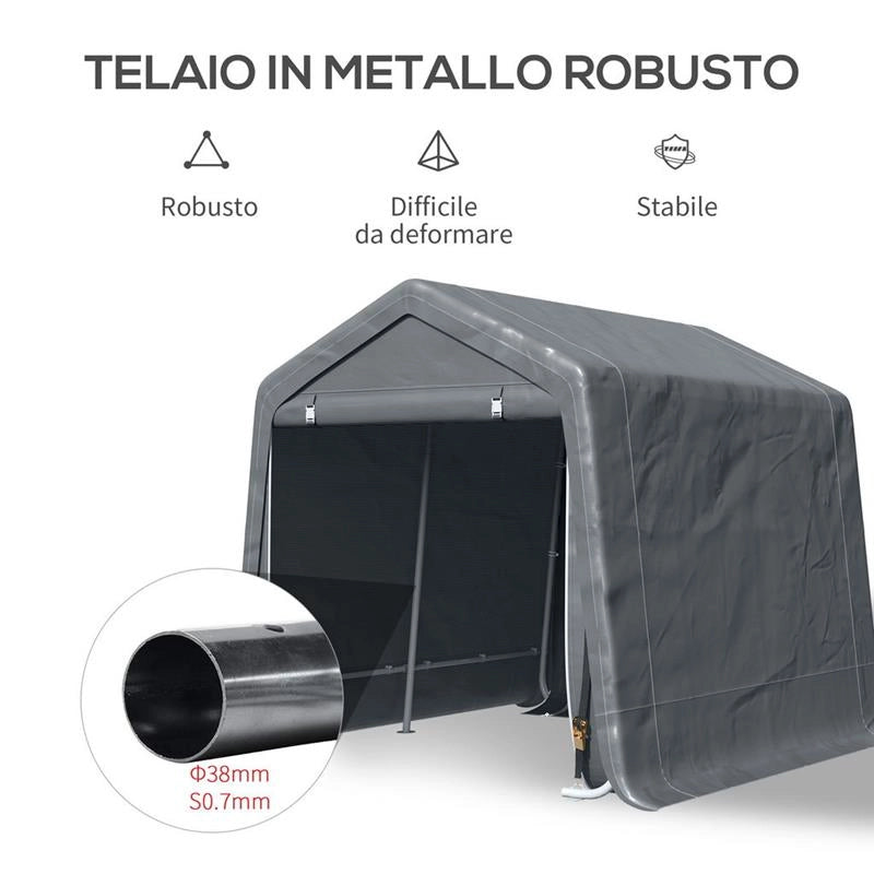 TENDONE PER MOTO E ATTREZZI IN METALLO E TESSUTO PE, 280X240X240CM, GRIGIO