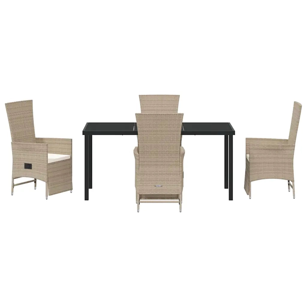 Set da Pranzo per Giardino con cuscino 5 pcs Beige polyrattan 3379474