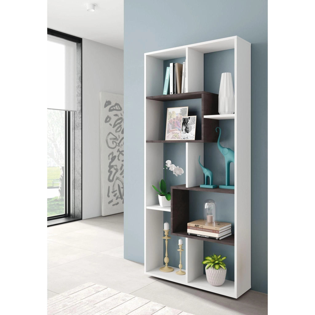 Scaffale Libreria 8 Vani Reversibile Verticale O Orizzontale Mobile Divisorio Da Parete Design Moderno Per Soggiorno Studio E Living 180 x 80 x 25 Cm Bianco E Ossido