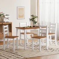 Set da Pranzo, Tavolo da Pranzo, 4 Sedie, Set da Soggiorno, Pino, Marrone+Bianco