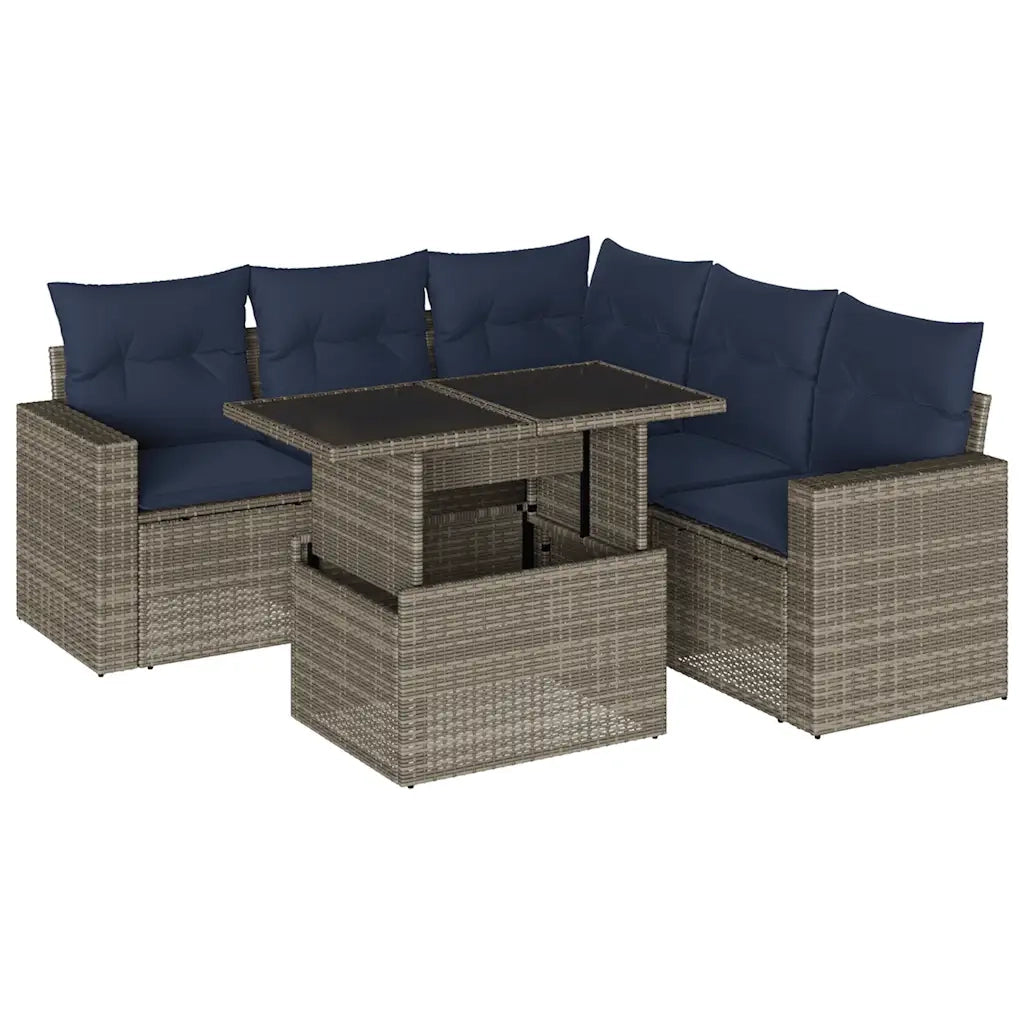 Set Divani da Giardino 6 pz con Cuscini Grigio in Polyrattan 3267271