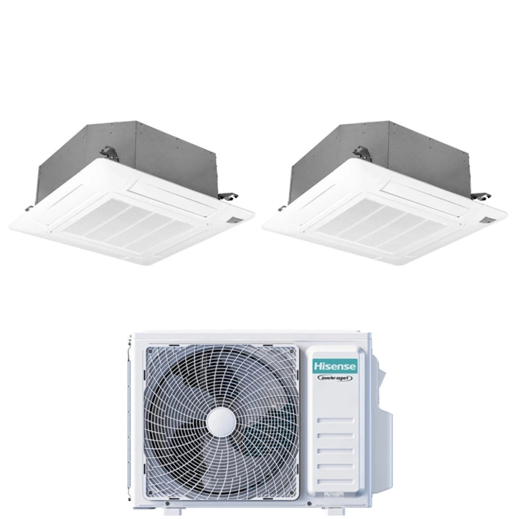 Climatizzatore Condizionatore Hisense Dual Split Inverter a Cassetta 9+12 con 2AMW52U4RXC R-32 Wi-Fi Optional 9000+12000 con Telecomando e Pannello Incluso