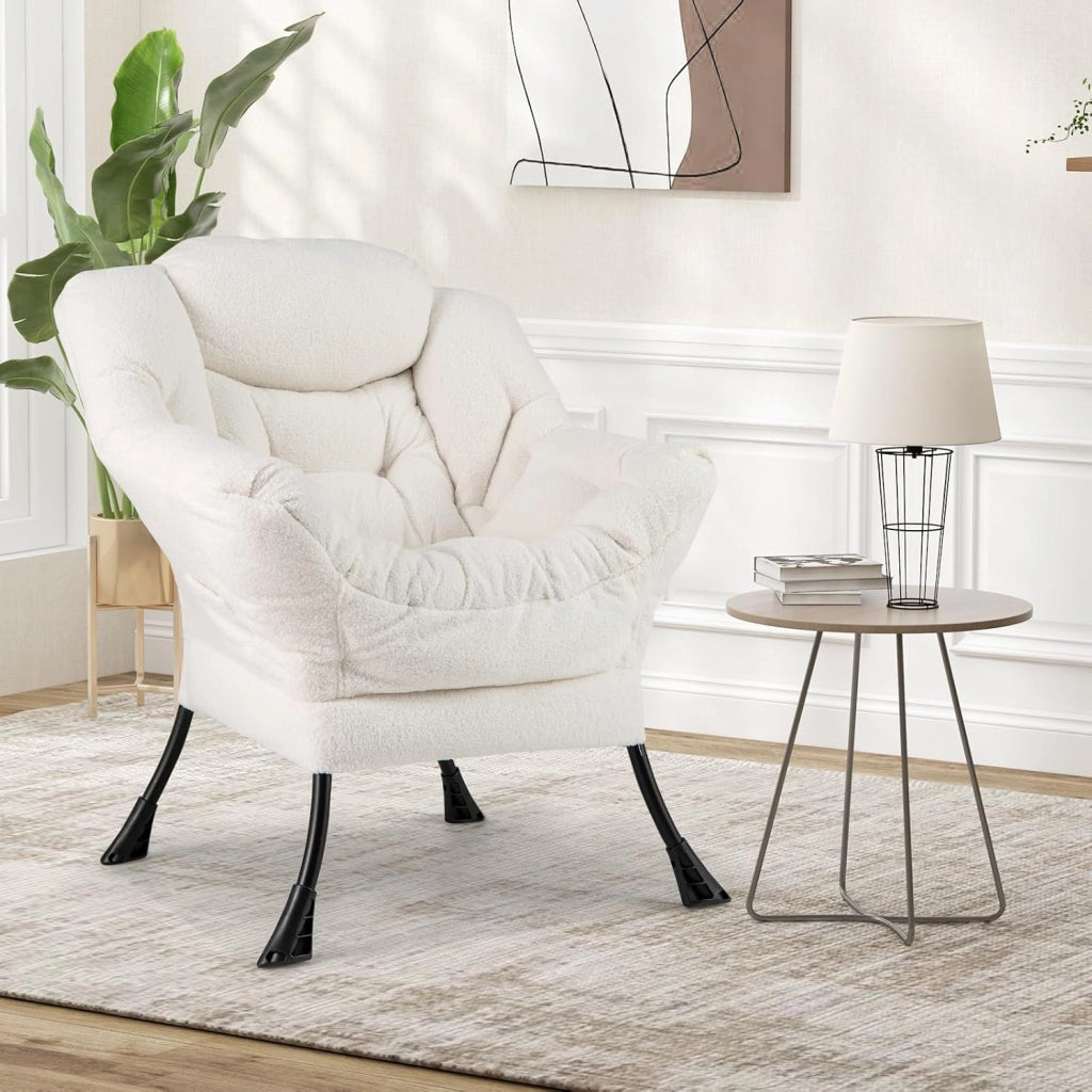 Poltrona Relax, Poltrona da Lettura con Cuscino, Elegante con Schienale e Seduta Imbottiti, Braccioli e Tasca di Stoccaggio, Portata 150 kg (Senza Pouf, Cashmere Beige)