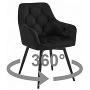 Sedia Girevole JORK360 in Velluto Nero con Gambe in Metallo