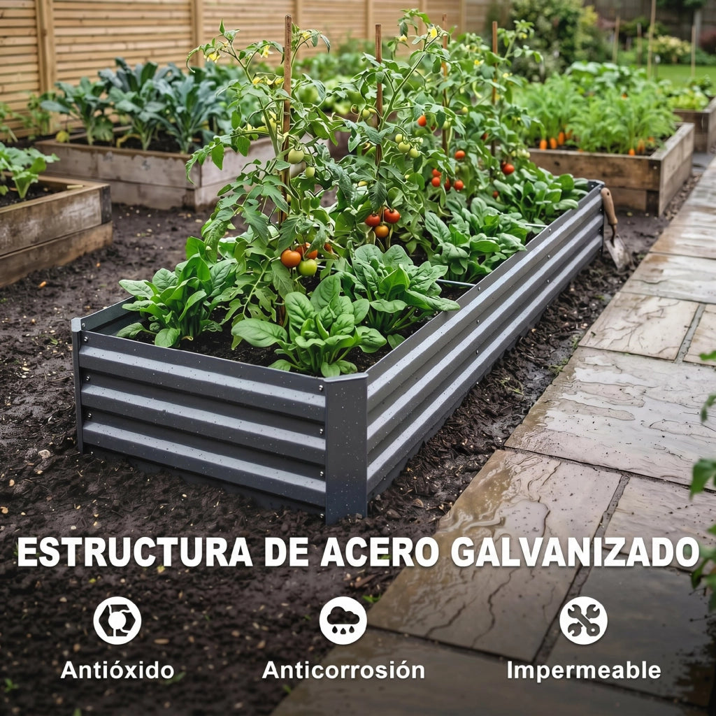 Fioriera Grande Rettangolare in Acciaio Galvanizzato per Giardino ¨C zephmum ¨C 240x60x30 cm Grigio Scuro