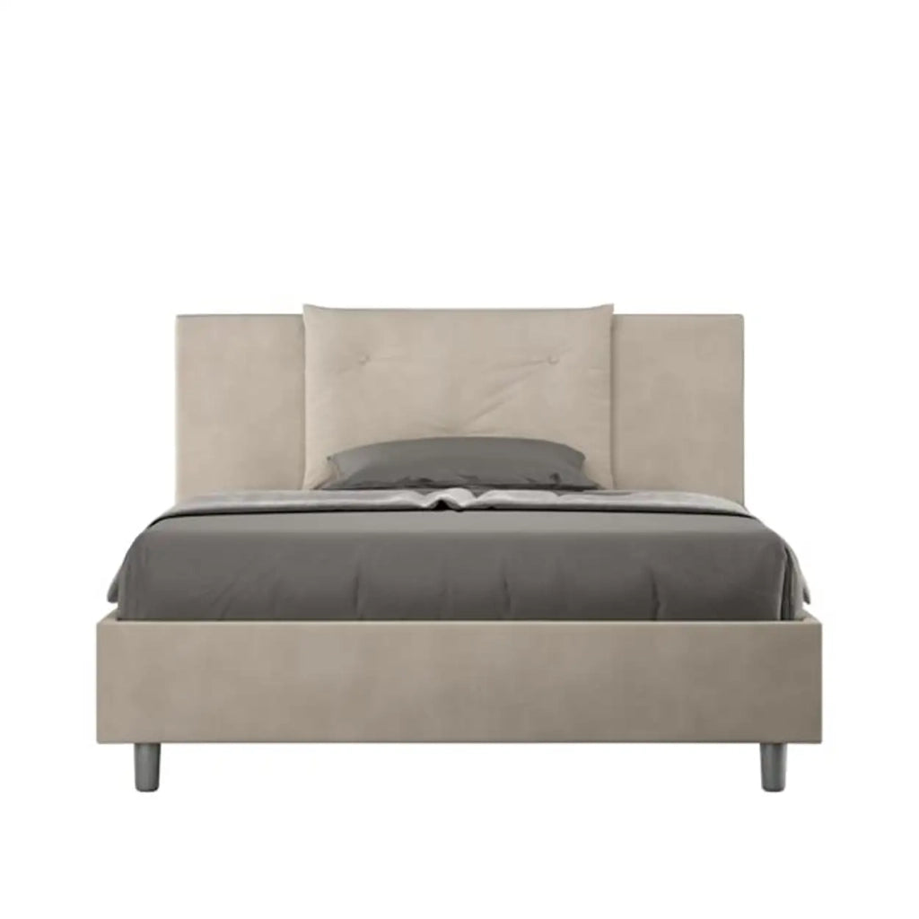 Letto matrimoniale francese senza rete imbottito 140x210 microfibra sabbia Appia