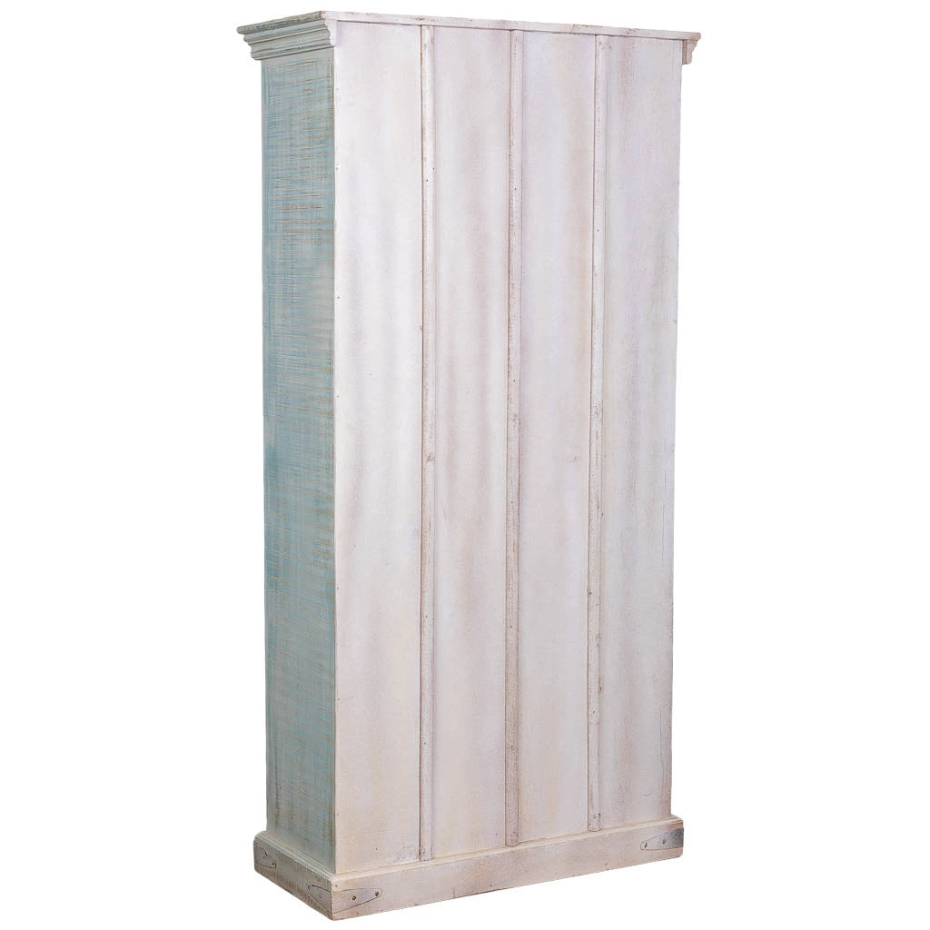 Vetrina in legno artigianale bianca e blu, 91x40x180h cm