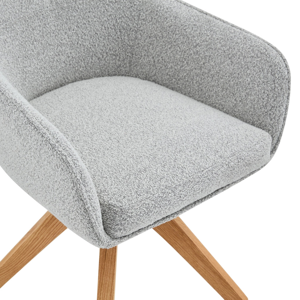 Sedia da pranzo girevole a 360° con braccioli e schienale ergonomico, in tessuto grigio e legno massello, set da 2