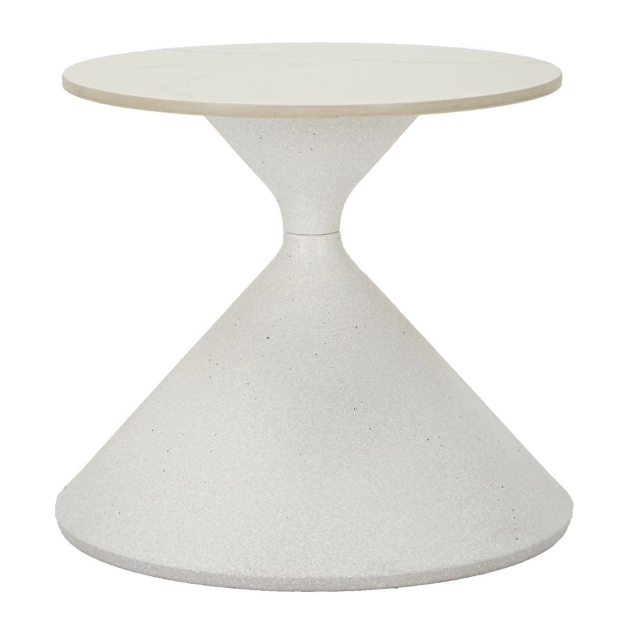 Tavolinetto White Ø45x39 cm in Ferro e Ceramica Bianco