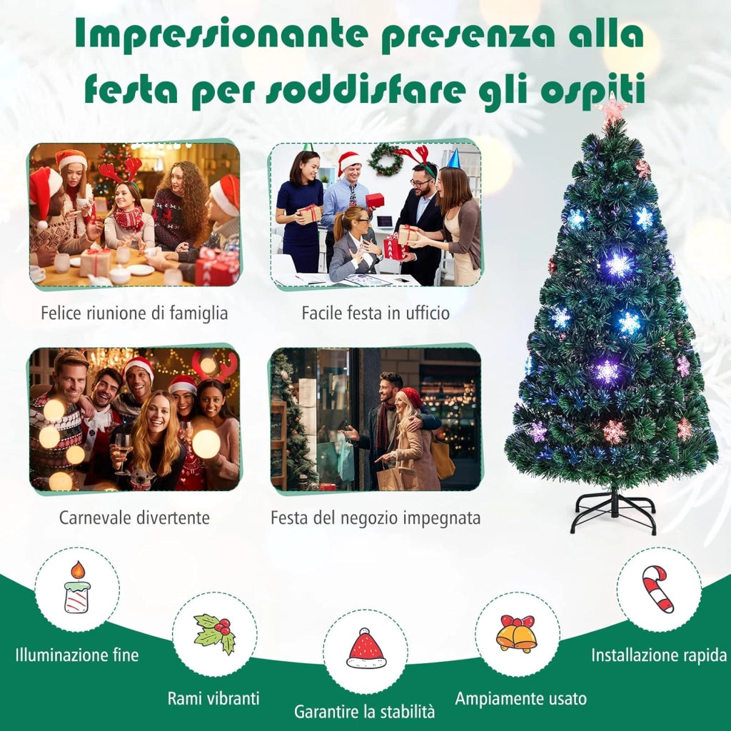Albero di Natale 150 cm, Albero di Natale con Luci LED, Rami Densi, Stelle Luminosi e Fibre Ottiche, Albero di Natale Realistico e Denso per Casa, Ufficio e Negozio, Verde (150cm)