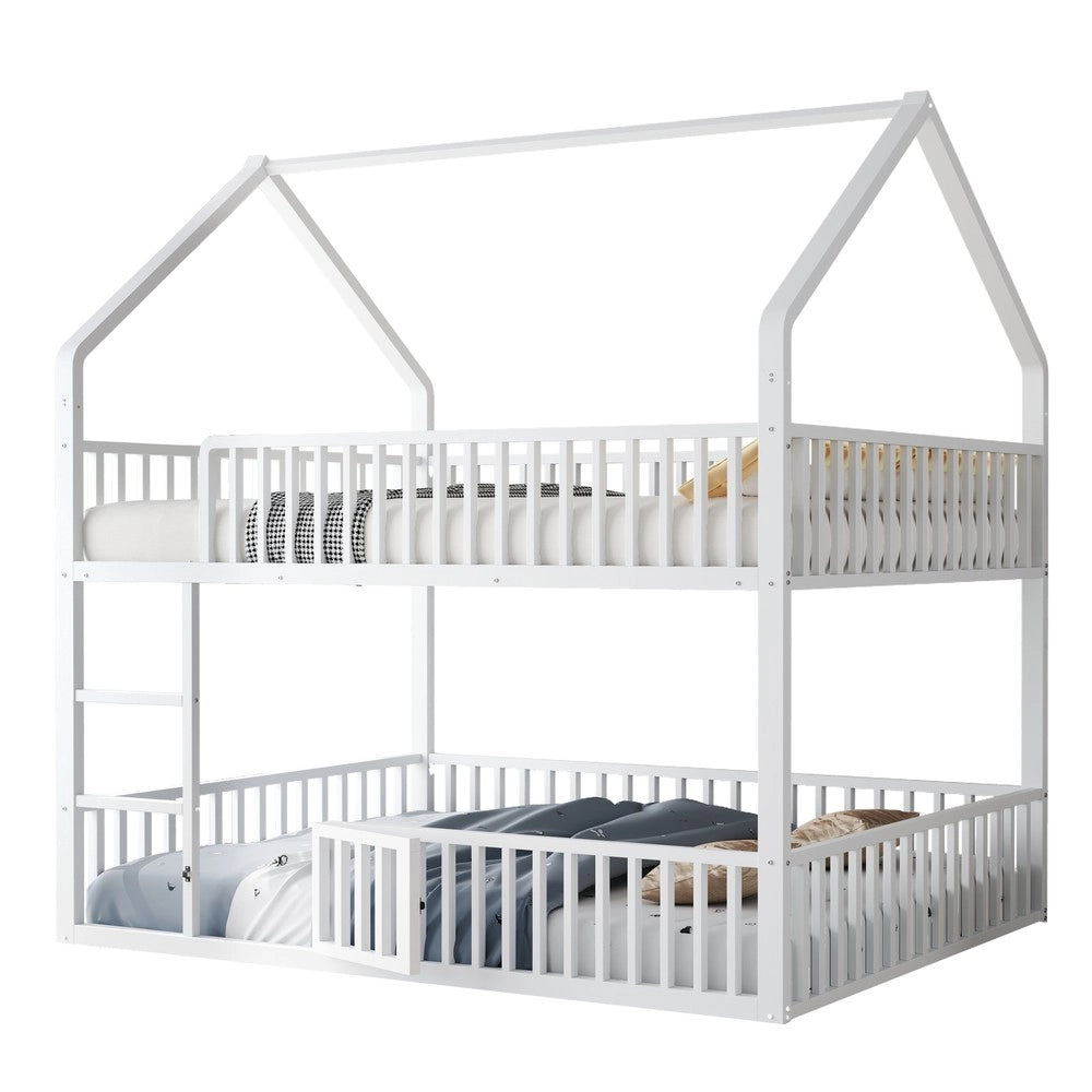 Letto a Castello per Bambini con Scala e Porta ¨C MINIMAL ¨C Metallo Bianco 140x200