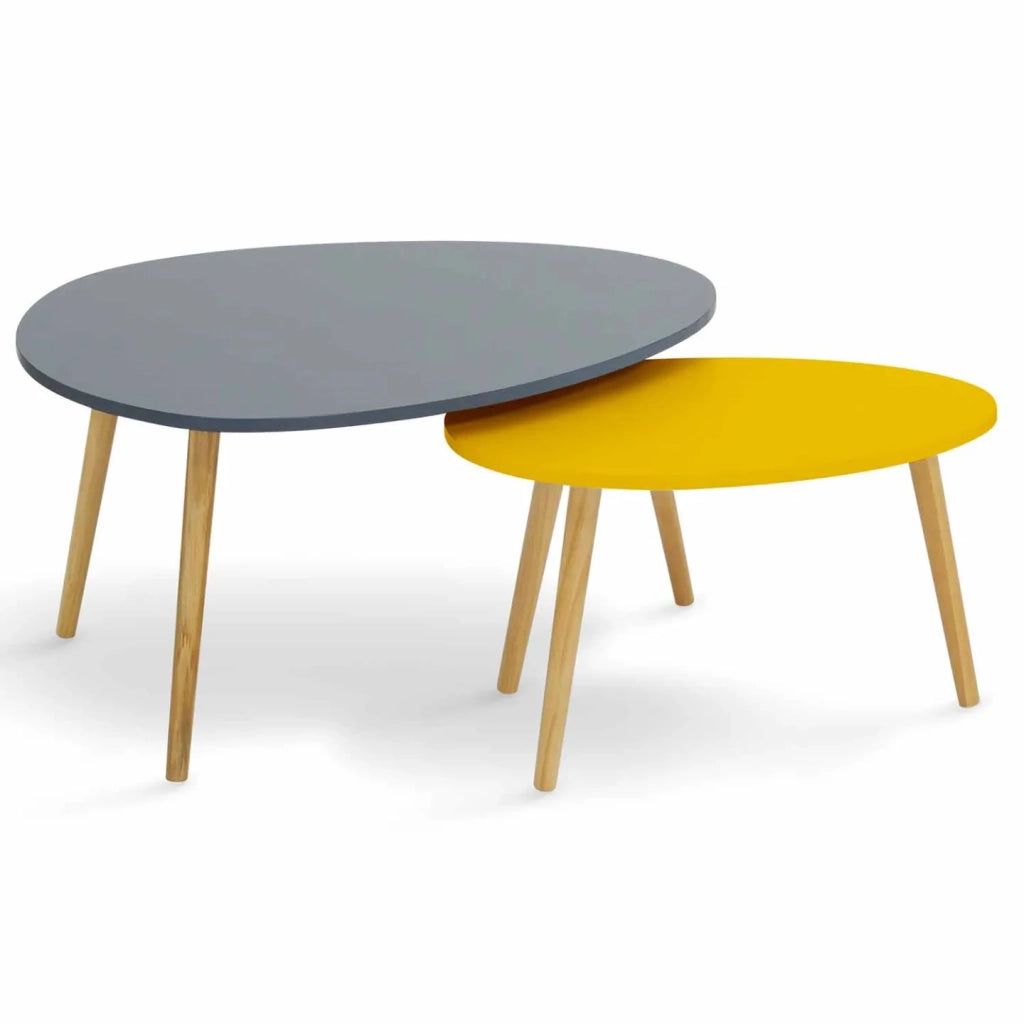 IDMarket - Set di 2 tavolini scandinavi GAIA laccati grigi e gialli