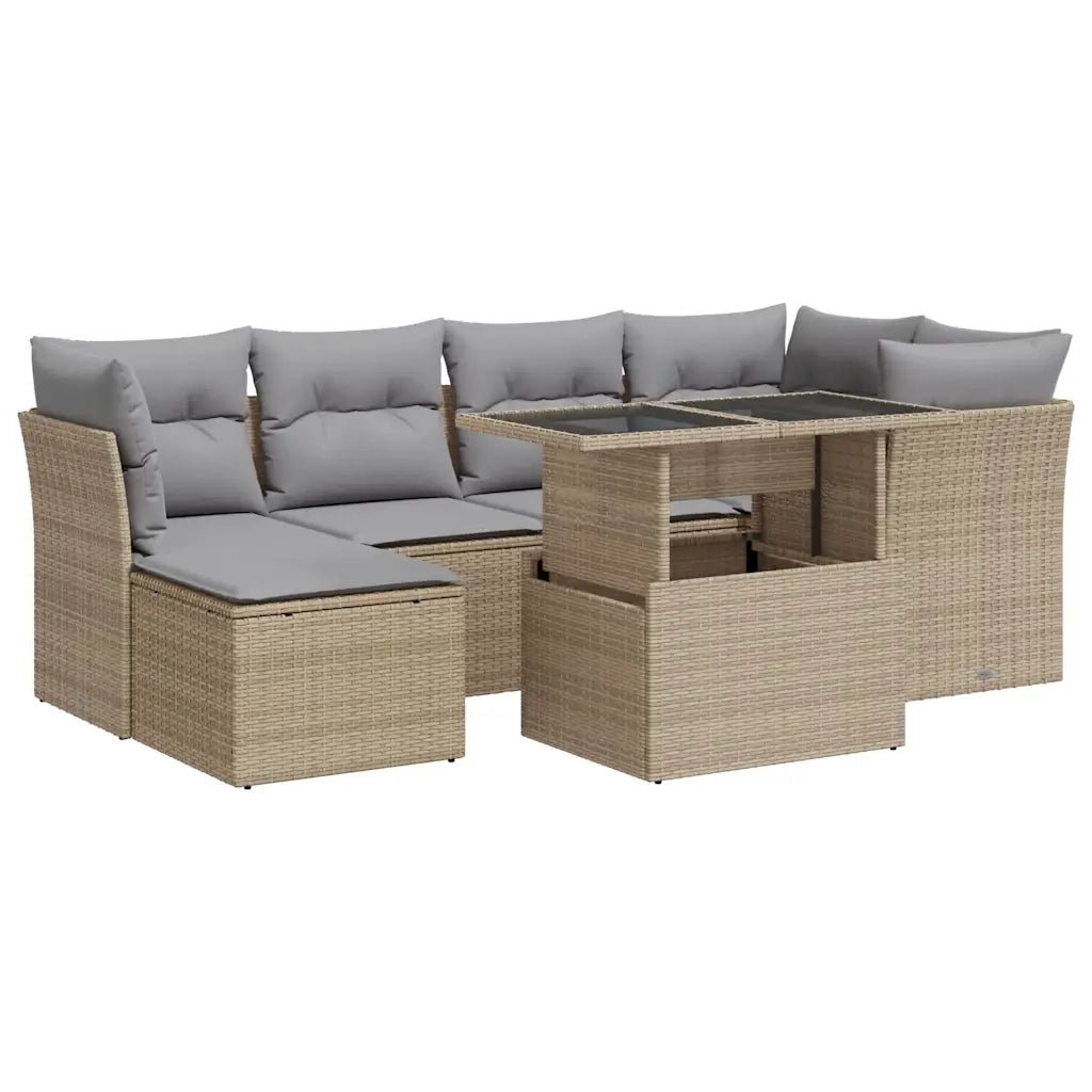 Set Divani da Giardino 7 pz con Cuscini Beige in Polyrattan 3326190