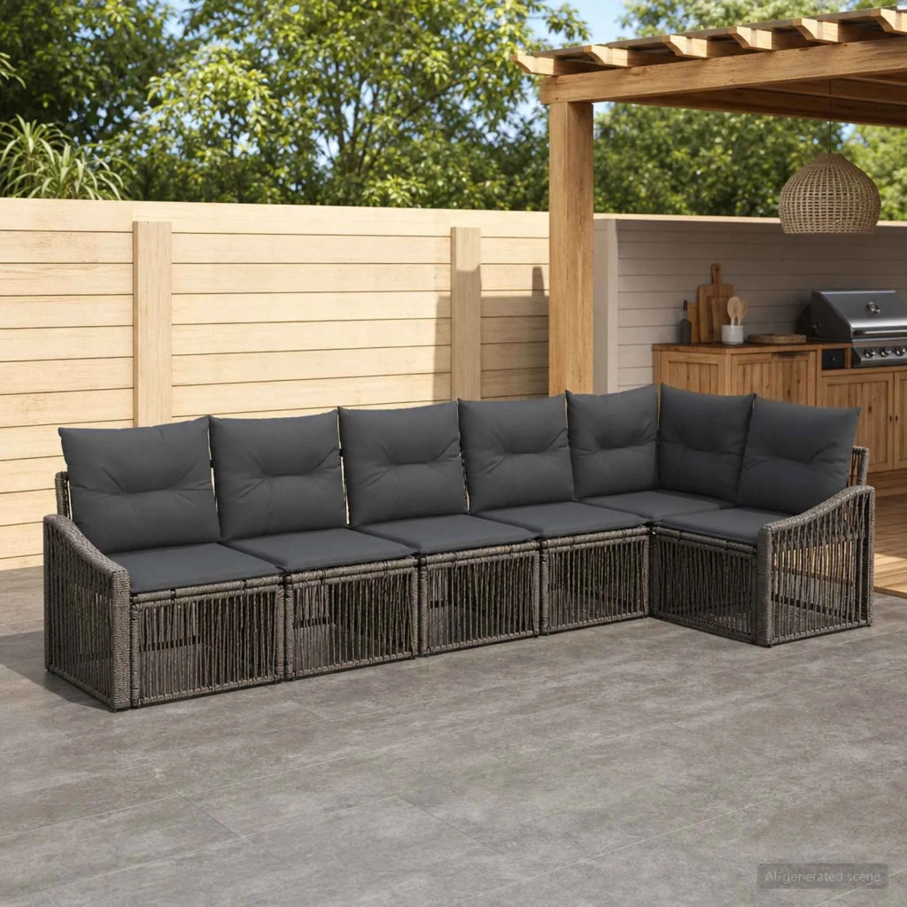 Set Divano da Giardino 6 pz Grigio polyrattan 3436010