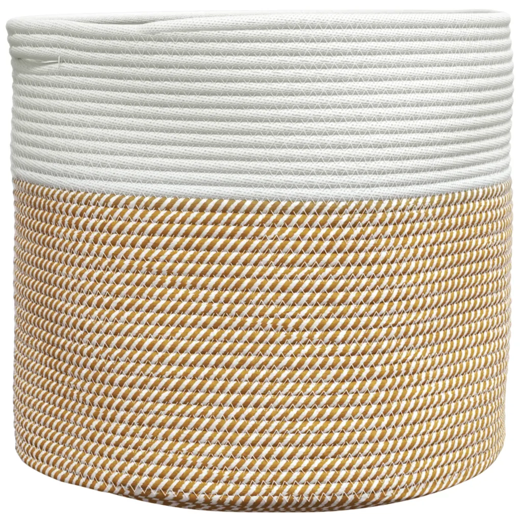 Cestino Portaoggetti Marrone e Bianco Ã˜40x35 cm in Cotone