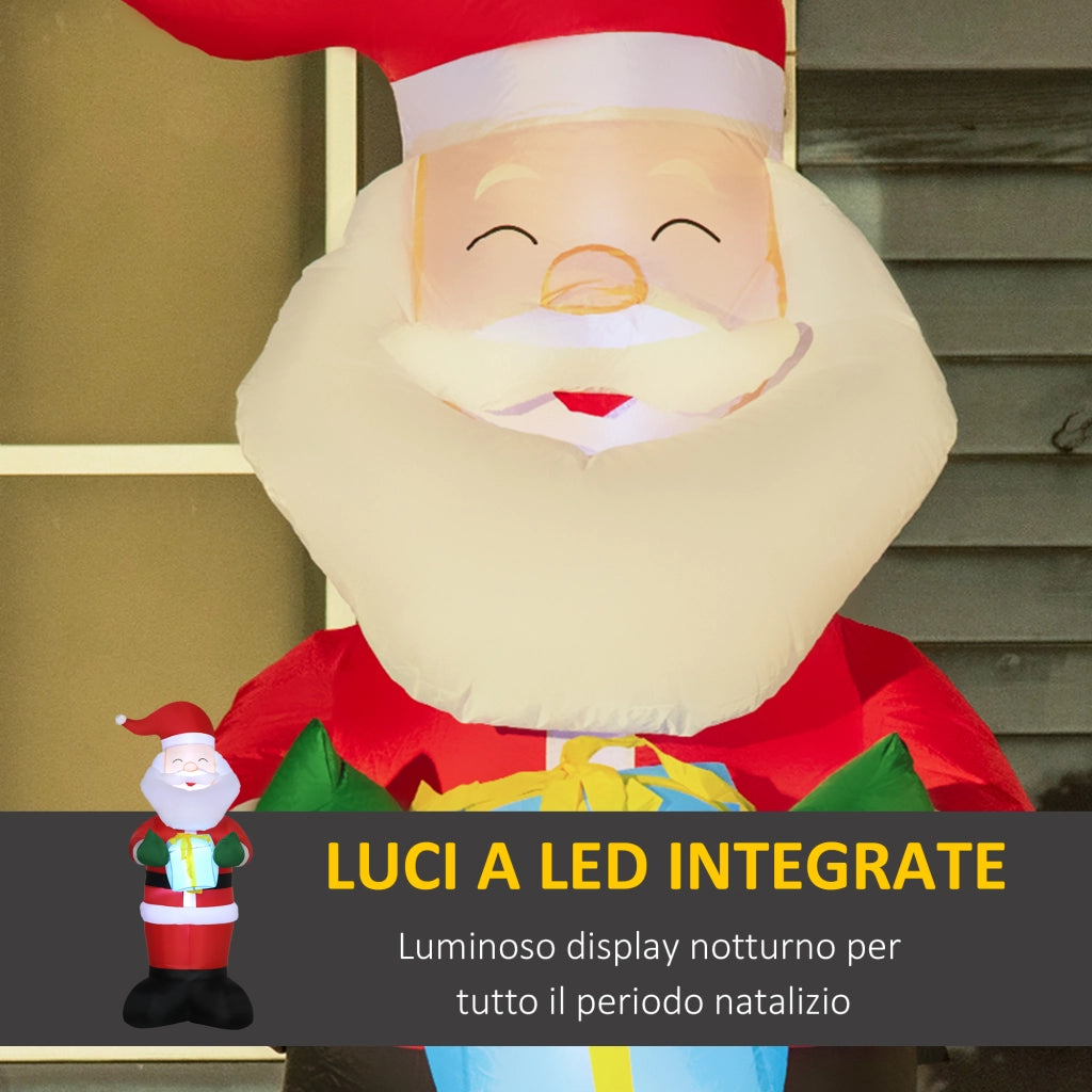 Babbo Natale Gonfiabile con Regalo, 3 Luci LED e Gonfiatore Incluso, 77x68x184cm