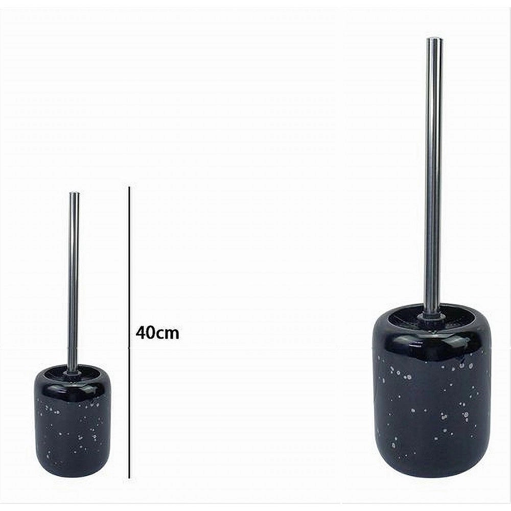 Trade Shop - Porta Scopino Con Scopettino Per Wc Nero Macchiato Argento Accessori Bagno 59933 -